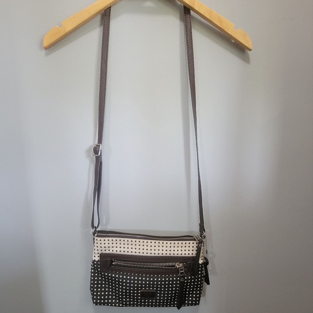 Vintage Fossil Brown and Cream Polka Dot Crossbody Purse